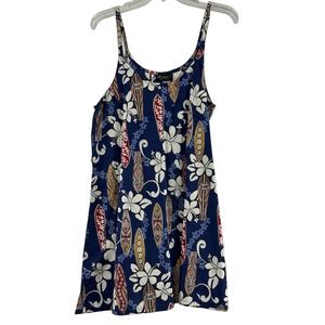 Uluwatu Bali Island Hawaiian Shirt Womens Size XL Blue Surfboard Floral Pullover